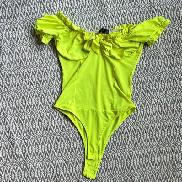 Neon Milkmaid Style Off the Shoulder Bodysuit - Picture 2 of 3